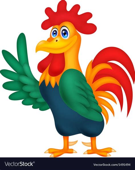 Vector Illustration Of Cute Rooster Cartoon Waving Download A Free Preview Or High Quality
