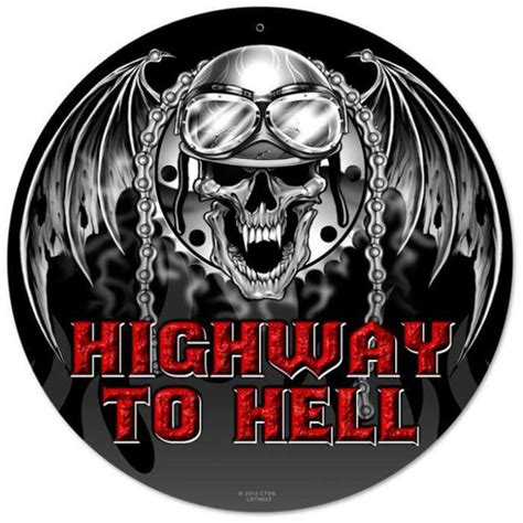 Vintage Highway To Hell Round Metal Sign 14 X 14 Inches