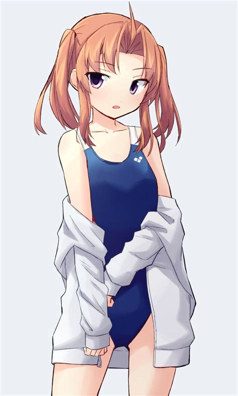 the big imageboard tbib 1girl ahoge blue swimsuit brown hair collarbone commentary request