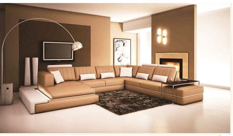 My Aashis Luxury Modern Leather 5 Piece Sectional Sofa In Tan Color