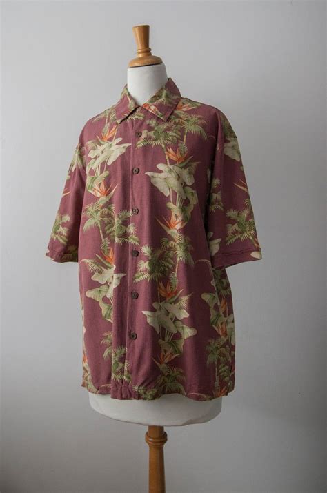 Silk Hawaiian Shirt Tropical Print Top Vintage Hawaiian Etsy Canada Vintage Tops Tropical