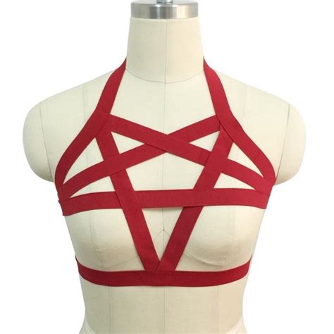 2021 pentagram harness body cage bra for women black elastic adjust bondage bralette strappy