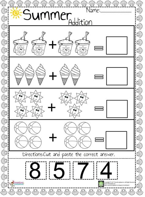 summer addition worksheet kindergarten math worksheets addition