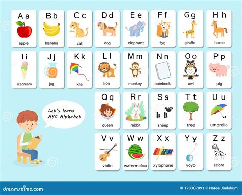 English Vocabulary And Alphabet Flash Card Vector For Kids To Help
