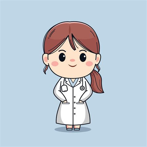Illustration Of Beautiful Female Doctor With Stethoscope Cute Kawaii