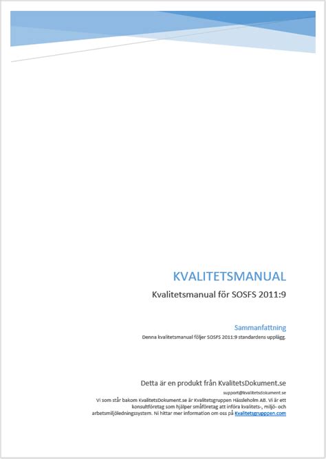 Ledningssystem För Systematiskt Kvalitetsarbete Sosfs 20119