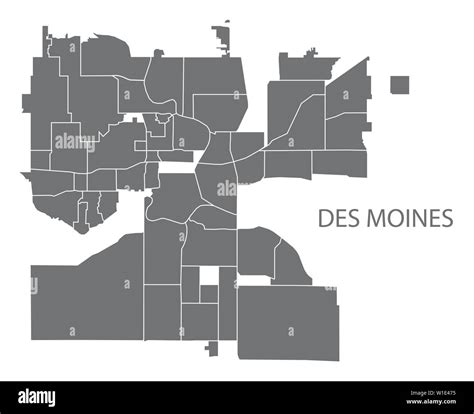 Des Moines Iowa City Map With Neighborhoods Grey Illustration