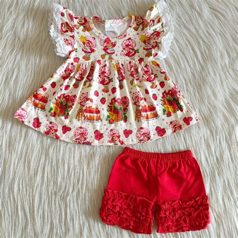 Children Summer New Clothing Baby Girl Strawberry Top Red Ruffle Cotton