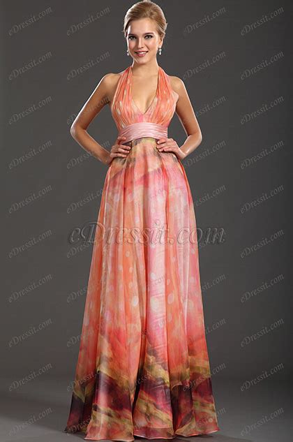 EDressit New Gorgeous Printed Halter V Neckline Evening Dress 00091801