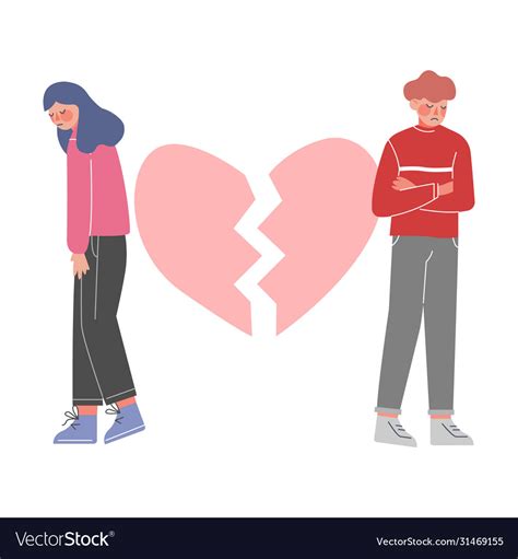 Sad Young Man And Woman With Broken Heart Breakup Vector Image