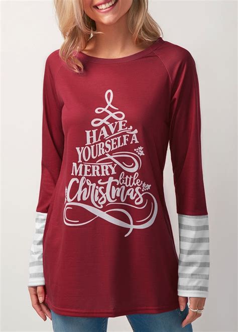2018 New Arrivals Casual Merry Christmas Letter Print Red Long Sleeve