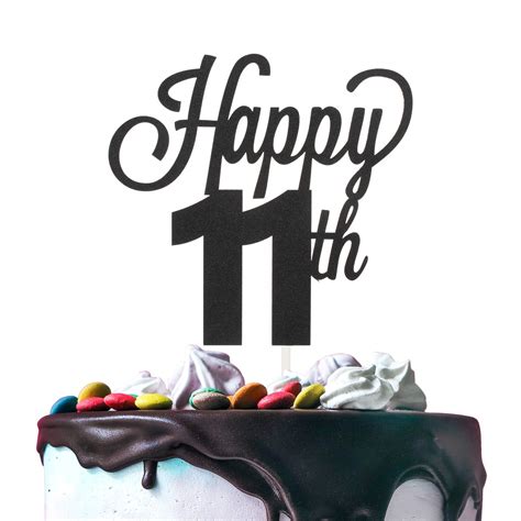 Buy Happy 11th Birthday Black Glitter Cardstock Paper Cake Topper