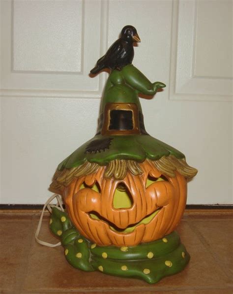 Vintage Jack O Lantern Pumpkin Ceramic Mold Lighted Crow Halloween