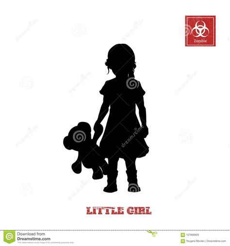 Black Silhouette Of Little Girl On White Background Character For