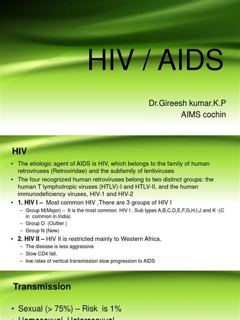 management of hiv aids by dr gireesh kumar k p department of emergency medicine amrita