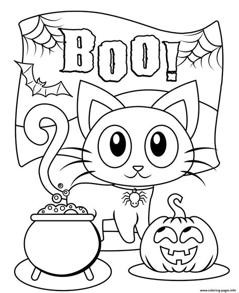 Coloring Pages Halloween Cat Tiny Witch And Cat Coloring Page