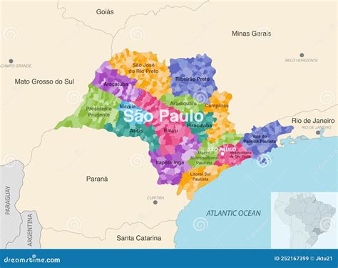 Brazil State Sao Paulo Administrative Map Showing Municipalities