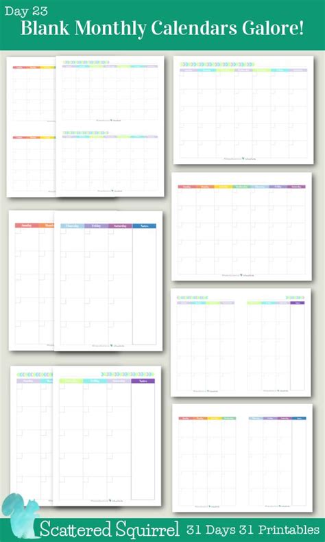 31 Days 31 Printables Day 23 Blank Monthly Calendars Galore These