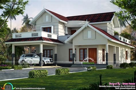 2600 Sq Ft 4 Bedroom Sloping Roof Villa Kerala Home Design And Floor