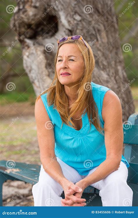 Lonely Thoughtful Mature Woman Outdoor Stock Photo Image Of Park