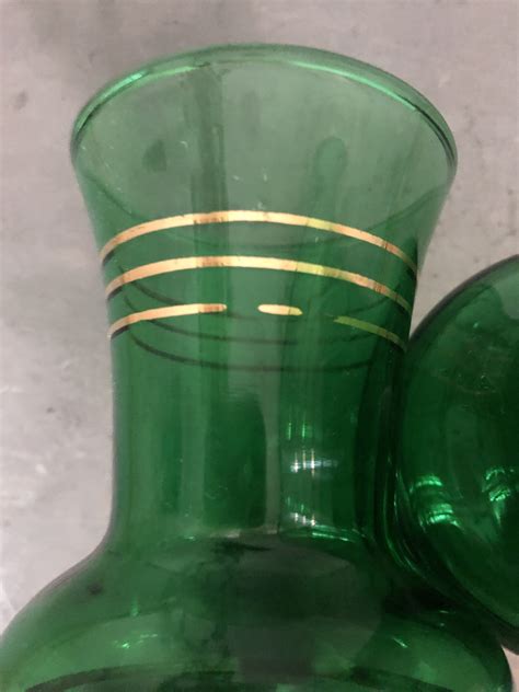 vintage emerald green bud vases with gold trim collectible etsy