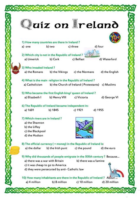 quiz  ireland worksheet  esl printable worksheets   teachers