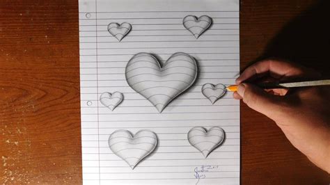 How To Draw 3d Hearts Line Paper Trick Art Drawings On Lined Paper