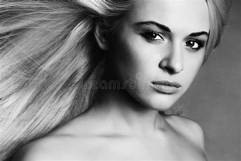 Beautiful Face Of Young Woman Blond Girl Monochrome Portrait