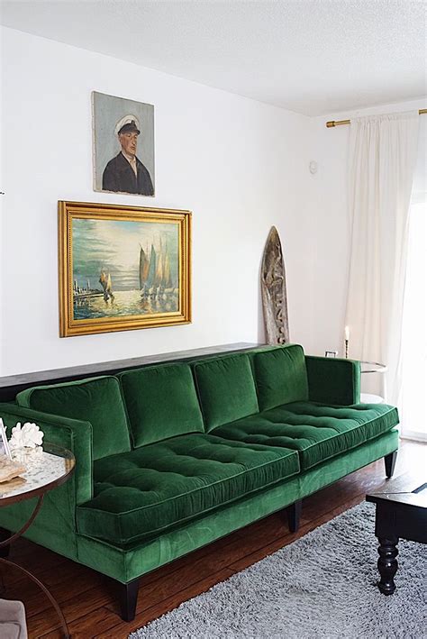 We are moving and downsizing to a. Green Velvet Sofa Takes Centerstage in Blogger's Living ...