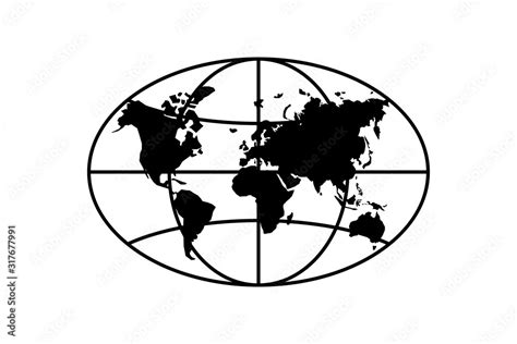 World Planet Map Elongated Circle Black Icon Globe Earth Continents