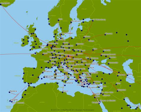 Austrian Airlines Route Map Europe And The Middle East