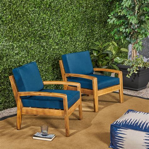 Wilcox Outdoor Acacia Wood Club Chairs With Cushions Set Of 2 Teak