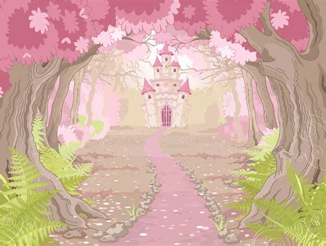 Vector Childrens Cartoon Pink Castle Forest Background Child Cartoon