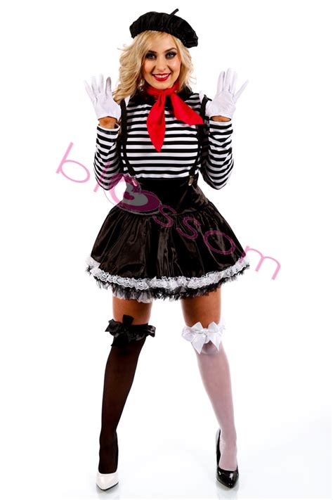 K29 Mesmerizing Mime Costume French Artist Clown Circus Fancy Dress Up