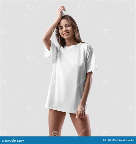 White T Shirt Mockup On Girl Stock Photo Image Of Posing Beautiful