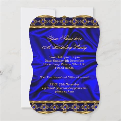 Elegant Royal Blue Gold Gems Silk Birthday Party 3 Invitation Zazzle