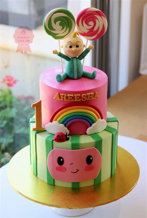 The popular cocomelon design made by request, add your own image and name to the top of your cocomelon . Coco melon cake | 1st birthday party decorations, 2nd ...