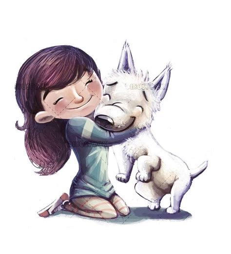 Niña Abrazando A Su Perro Blanco Con Fondo Aisladoblanco Dibustock