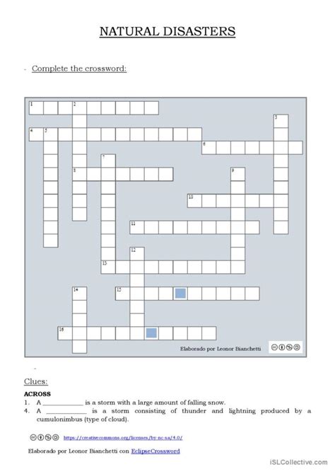Natural Disasters Crossword English Esl Worksheets Pdf And Doc