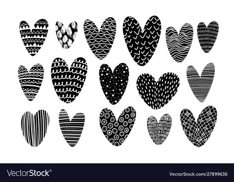 Collection Hearts With Doodles Lines Royalty Free Vector