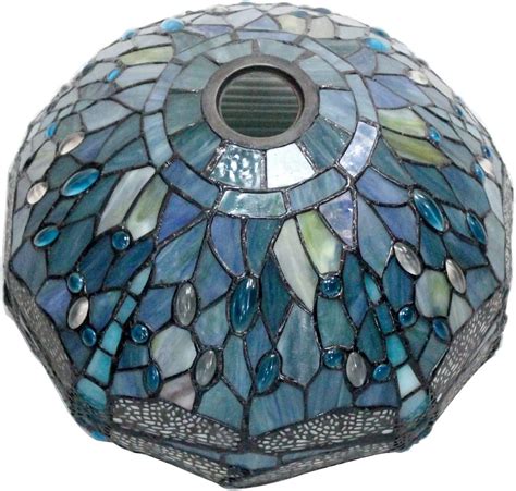 WERFACTORY Tiffany Lamp Shade Replacement 12X6 Inch Sea Blue Stained