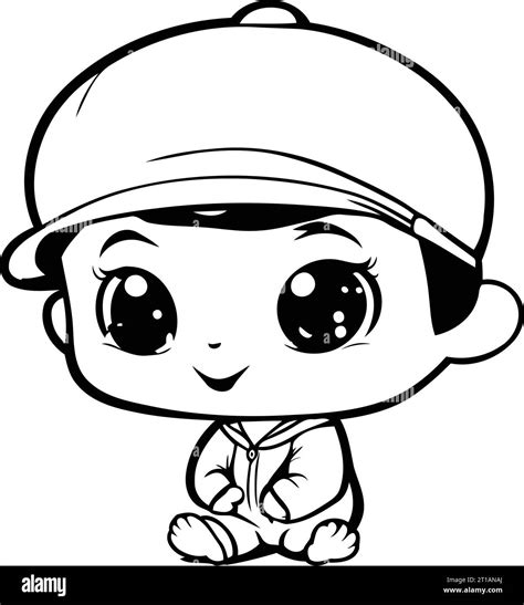 Cute Cartoon Baby Boy Wearing Baseball Cap Coloring Book Stock Vector