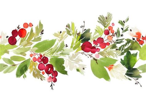 Seamless Watercolor Christmas Pattern With Berries And Spruce