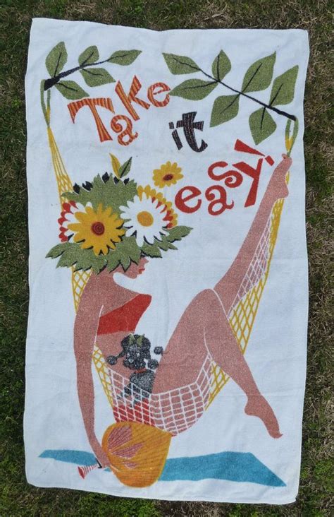 Retro Beach Towel Featuring Woman In A Hammock With A Black Etsy