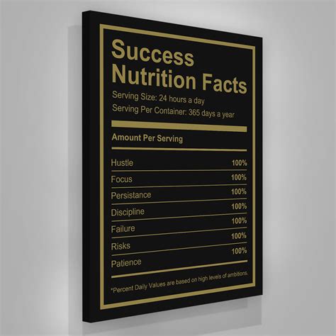 Success Nutrition Facts Motivational Wall Canvas Print Framed Office