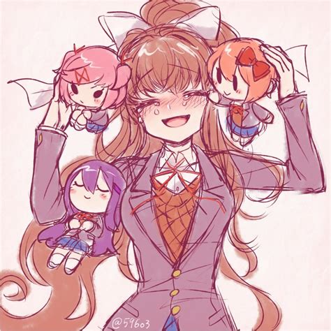 Monika Is Really Happy To Be With The Chibis💚 💙 💗 💜 By 596o3 On