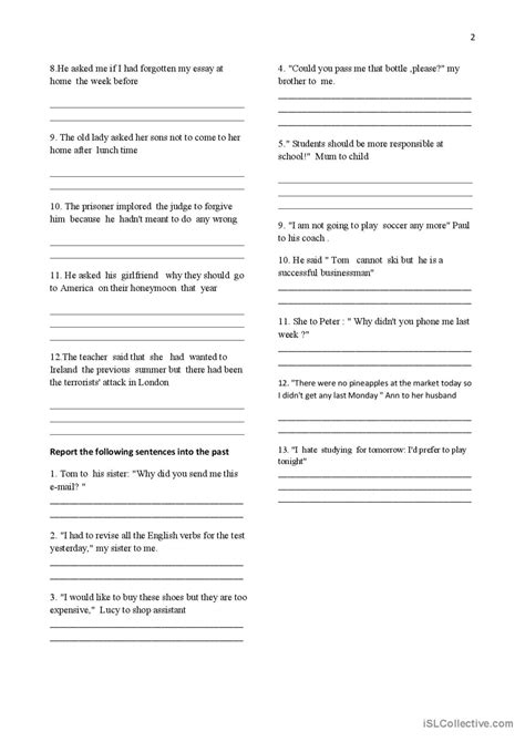 Reported Speech Test English Esl Worksheets Pdf And Doc
