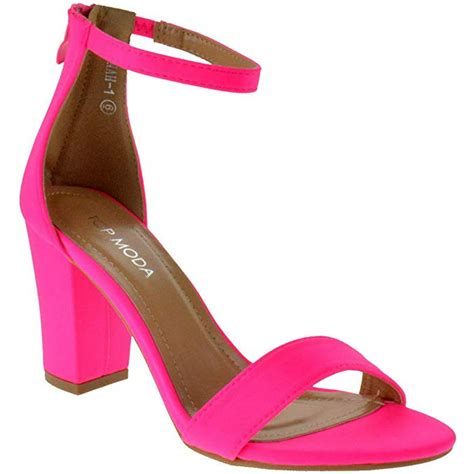 Top Moda Top Moda Womens Hannah 1 Ankle Strap High Heel Sandal Neon Pink 55 Neon Pink