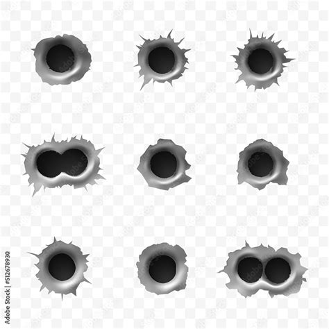 Vecteur Stock Realistic Bullet Holes Isolated On Transparent Background