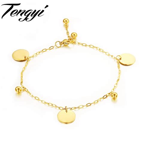 Tengyi Trendy Elegant Gold Color Stainless Steel Anklet Charms Anklets